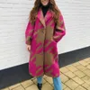 Zarif Sonbahar Street Lady Long Wool Cardigan Coats Moda Baskı Cep Uzun kollu Ceket Kış Kadınları Karıştırma Yünleri Ceket