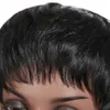 Perruques synthétiques Perruque courte Bob perruques de cheveux humains droites avec frange perruques avant sans dentelle pour femmes perruque coupe lutin couleur naturelle entièrement fabriquée à la machine 231012