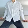 남성용 캐주얼 셔츠 일본 산업 펑크 리벳 금속 스트랩 긴팔 셔츠 기능성 틈새 인과 감동적인 재킷 남성 탑 남성 옷