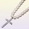 Partihandel-8-10mm Pearl Necklace Hip Hop Cz Stone Bling Iced Out Pendants Halsband med Pearl Pärled Link Chain för män Rapper Jewelry3574036