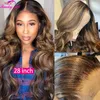 Spetsspår 4/27 Highlight Body Wave Wig Human Hair spetsar peruker Brasiliansk kropp Vågig 13*1 t del Transparent spetsdel peruk förplukt för kvinnor 231012