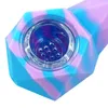 Colorful Silicone Pipes Diamond Rhomboid Portable Herb Tobacco Oil Rigs Spoon Easy Clean Glass Nineholes Filter Bowl Herb Tobacco Cigarette Holder Hand Smoking DHL