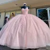 2023 Pink Quinceanera Dress Sweetheated requined Lace Flowers Beads Party Princess Sweet 16 Ball Ball Vestidos de 15 Anos