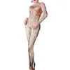 Vêtements de scène brillants strass paillettes combinaisons nues femme pôle danse effectuer Costume fête discothèque Rave Bar tenues