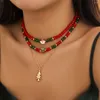 Hänge halsband koreanska söt röd/grön kristallpärlad clavicle halsband mode metall julgran snögubbe smycken smycken