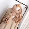 Scarves Fashion Solid Winter Cashmere Knitted Scarf For Women Design Warm Shawl Wrap Thick Blanket Pashmina Neckercheif Poncho Bunfanda