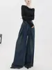 Jeans pour femmes Casual Extra Long Denim Pantalon Femme Baggy Pantalon Jambes Larges Vintage Solide Bleu Foncé Flares Taille Haute Lâche