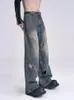 Jeans masculinos high street nicho desconstruído design y2k marca de moda americana calças largas calças de limpeza de alta qualidade