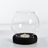 Kandelaars Transparante Ronde Olielamp Vormhouder Met Houten Basis Retro Romantische Winddichte Glazen Bruiloft Diner Tafeldecoratie