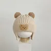 Bérets hiver bébé bonnet bonnet dessin animé ours protection de l'oreille chapeau tricoté pour tout-petits garçons filles mignon coréen chaud enfants crochet chapeaux gorros