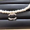 Nowy podwójny literę Diamentowy wisiorek Pendant Projektantka Kobiety Choker Brand Pearl Naszyjnik Wedding G23101211z-6