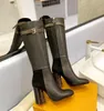 Últimas botas largas para mujer con cremallera interior recta y tacón grueso de 9,5 cm, parte superior de piel de vaca con punta redonda, forro interior de piel de oveja, suela de cuero genuino, tamaño de hebilla 34-42