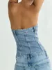 Dames Tanks Zomer Blauw Strapless Halter Off-the-shoulder Off-the-back Kleine split Sexy Denim Korte Top Straatstijl