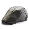 Berets PU Leather Beret Hats Men Autumn Winter Faux Leather Herringbone Visor Middle-aged Men's Warm Flat Peaked Cap Adjustable 231012