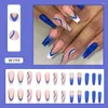 Faux ongles 24pcs conseils d'ongles manucure couverture complète feuille presse sur long français faux bleu ondulé ballerine