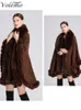 Shawls Volemo Winter Elegant V Lapel Faux Rex Rabbit Fur Coat Cape Women Big Long Shawl Full Trim Knit Cloak Overcoat Parka 231012