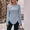 Kvinnors blusar Casual Women Top Autumn Winter Stylish Rands Texture Button Decor Långärmad Pullover Mjuk oregelbunden hem