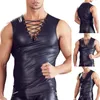 Herren Tanktops Herren sexy Kunstleder Solid Color Nightclub Bühne Performance T-Shirt V-Ausschnitt Pantent Gothic Weste Punk Style Shirts