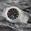 2023 Iced Out Watch 19 couleurs étanche sport à quartz pour hommes 2100 montre complète LED automatique main levée lumière heure mondiale boîte de collection chêne