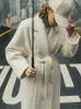 Женское полушерстяное зимнее женское винтажное длинное шерстяное пальто с поясом, однотонное повседневное двубортное шикарное верхнее пальто, женское пальто, женские куртки 231012