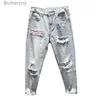 Men's Jeans Men's Loose Big Hole Nine Point Straight Denim Pants Baggy Jeans For Men Y2k StreetwearL231011