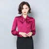 Camicetta di seta Designer Ribbon Bow Curse rosa Manica lunga Autumn Inverno Casualmente Casualmente Shirt da lavoro Solido da lavoro Plus Office Ladies Simple Fashion Fashion Formale top