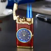 Lighters Creative Clock Rocker Ignition Double Flame Butane No Gas Lighter Metal Outdoor Windproof Turbine Torch Blue Jet