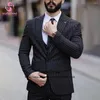 Costumes pour hommes Mode rayé pour hommes Plus Taille Mariage 3 pièces Pantalon Ensemble Grooms Dîner Peaked Revers Tuxedos Custome Homme Pour Mariage