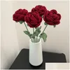Декоративные цветы 1 шт. вязаный цветок розы поддельный букет украшение для свадебной вечеринки ручное вязание Cloghet тканый домашний стол Dhpjh