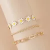 Charm Bracelets Korean Trendy Daisy Flower Bracelet Set For Women Shiny Zircon Love Heart 8 Figure Geometric Adjustable Chain Jewelry