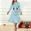 Casual Dresses Christmas Imitation Cotton Dress 3D Söt snögubbe tryck Fashion Long Sleeves Woman Clothing Winter Overized Elegant Dresse