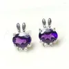 Kolczyki na stadnatach Naturalny prawdziwy ametystę styl kolczyka 925 SREBRINY 1.3CT 2PCS Kamień Gemon Biżuteria T8100102