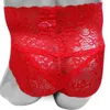 Sous-vêtements en dentelle florale pour hommes, slip avec gaine de pénis, taille haute, pochette Sissy, culotte Gay, Lingerie sexy, culotte de fond