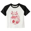 Women's T Shirts Kawaii Cartoon Axolotl Women Summer Top Shirt Anime Graphic Tee O Neck Short Sleeve Cute Aesthetic Tshirt Female Crop Slim