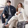 Men's Sleepwear Winter Couple Pajamas Three Layers Thickened Coral Fleece Men Women's Loungewear Warm Cotton Pijamas Set Pyjama Homme