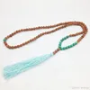 ST0246 Turquoise 108 colliers de perles Mala collier Chakra du troisième œil collier bohème gland collier en pierre nouée bijoux 308k