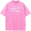 Mäns T-skjortor Mountain Men/Women Washed T-shirt 230G Cotton Funny Loose Bleached Tshirt Retro Hip Hop Bleach Shirt Topps