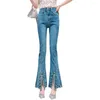 Jeans pour femmes Industrie lourde Coloré Strass Flare Femmes Taille haute Printemps Automne Mode