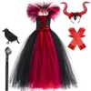 Robes de fille Fille Sorcière Robe Halloween Mal Rôle Jouant Costume Tricoté Tulle Tutu Volants Carnaval Princesse Thème Fête Robes 2023 231013