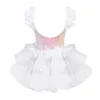 Palco desgaste crianças meninas natal ballet tutu dança vestido brilhante lantejoulas em camadas dancewear babados manga bowknot traje lírico