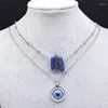 Hänge halsband rostfritt stål kristall kalkon ögon skiktad silverfärg blå natursten smycken skit inoxiderbar n302s04