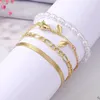 Charm Bracelets Multilayered Gold Color Set For Women Pearl Rose Flower Cuban Chain Bangles Vintage Jewelry Party Gifts