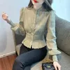 Kvinnor Bluses Women 2023 Fashion Crewneck Puffy Sleeve Stretch Poplin Shirt Vintage Elegant Chic Female White Tops