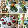 Decorative Flowers 12Pcs/Lot Green Artificial Monstera Palm Leaves For Tropical Hawaiian Theme Party Decoration Wedding Birthday Dhasl