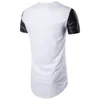 T-shirts pour hommes Blanc Pu Cuir Patchwork Extra Longue Chemise Hommes 2023 Marque Slim Fit T-shirt À Manches Courtes Hip Hop Streetwear Tops Tees XXL