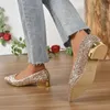 Dress Shoes Plus Size 42 Low Heels Pumps Women Shiny Sequins Gold Party Shoes Woman Pointed Toe Thick Heeled Ladies Wedding Shoes 231012