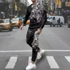 Herrspårar 2023 2 Piece Set Trousers Tracksuit 3D Printed Autumn Joers Lon Sleeve T Sirt Pants Casual Street Sport Clotes