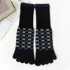 Men's Socks 5 Pairs Classic Plaid With Toes Autumn Winter Middle Tube High Elastic Breathable Thick Cotton Warm Fashions