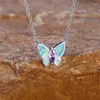 Pendentif Colliers Blanc Bleu Opal Papillon Collier Violet Cristal Marquise Pierre Animal Pour Femmes Argent Couleur Chaîne Accessoire