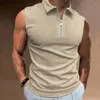 Polos pour hommes décontracté col zippé sans manches polos-t-shirts coupe ajustée couleur unie été Muscle hauts T-shirts t-shirt vêtements masculins